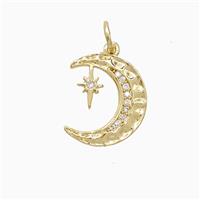 Copper Moon Star Pendant Pave Zirconia 18K Gold Plated, approx 12-14mm