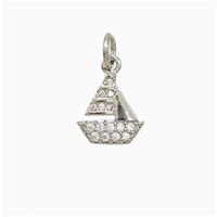 Copper Sailboat Pendant Pave Zirconia Platinum Plated, approx 9-10mm