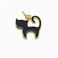 Copper Cat Pendant Black Enamel Gold Plated, approx 12-13mm