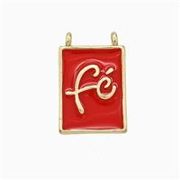 Copper Fe Pendant Red Enamel Rectangle 2loops Gold Plated, approx 11-15mm