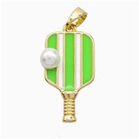 Copper Pickleball Paddle Pendant Pave Resin Green Enamel Sports Gold Plated, approx 13-22mm