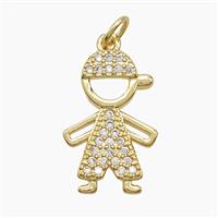Copper Kids Boy Pendant Pave Zirconia 18K Gold Plated, approx 12.5-19mm
