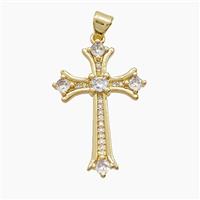 Copper Cross Pendant Pave Zirconia 18K Gold Plated, approx 20-30mm