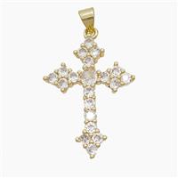 Copper Cross Pendant Pave Zirconia 18K Gold Plated, approx 20-30mm