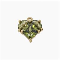 Copper Heart Pendant Pave Olive Crystal Glass Gold Plated, approx 11mm