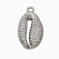 Copper Cowrie Shell Pendant Micropave Zirconia Platinum Plated, approx 13-19mm