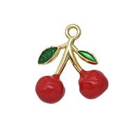 Copper Cherry Pendant Red Enamel Gold Plated, approx 14-15mm