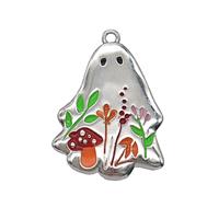 Halloween Ghost Charms Copper Pendant Multicolor Enamel Flower Platinum Plated, approx 18-23mm