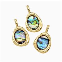 Copper Slice Pendant Pave Abalone Shell 18K Gold Plated, approx 13-15mm