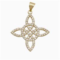 Copper Witch Knot Pendant Pave Zirconia Gold Plated, approx 25mm