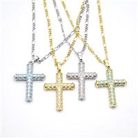 Copper Cross Necklace Pave Zirconia Mixed, approx 20-27mm, 2mm, 40-45cm length