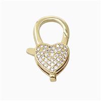 Copper Heart Lobster Clasp Pave Zirconia 18K Gold Plated, approx 10-19mm