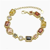 Copper Bracelet Pave Zirconia Gold Plated, approx 6mm, 9-11mm, 18-23cm length