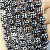 Black Tibetan Agate Beads Smooth Round Spots, approx 10mm