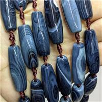 Natural Stripe Agate Rice Beads Banded Inkblue Dye, approx 13-40mm, 8pcs per st
