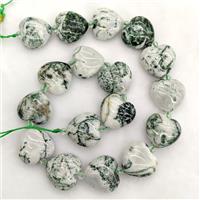 Natural Green Tree Agate Heart Beads, approx 20mm