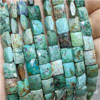 Natural Green Peru Turquoise Beads Faceted Rectangle, approx 8-10mm