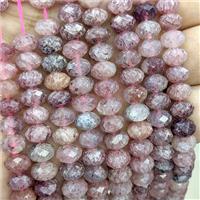 Natural Pink Strawberry Quartz Beads Faceted Rondelle, approx 8mm