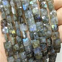 Natural Labradorite Beads Faceted Square, approx 8mm