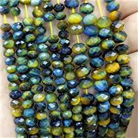 Natural Tiger Eye Stone Rondelle Beads Faceted Yellowblue Dye, approx 4x6mm