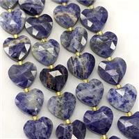 Natural Blue Sodalite Heart Beads Faceted, approx 14mm
