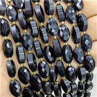 Natural Black Obsidian Beads Faceted Horse-Eye, approx 9-14mm