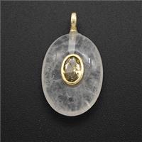 Clear Quartz Oval Pendant Pave Zirconia, approx 13-18mm
