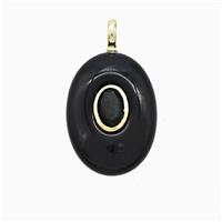 Black Obsidian Oval Pendant Pave Zirconia, approx 13-18mm