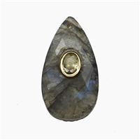 Labradorite Teardrop Pendant Pave Zirconia Faceted, approx 13-25mm