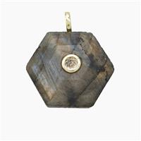 Labradorite Hexagon Pendant Pave Zirconia, approx 17-19mm