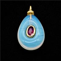 Opalite Teardrop Pendant Pave Zirconia, approx 13-18mm