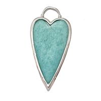 Natural Green Amazonite Heart Pendant Platinum Plated, approx 18-35mm