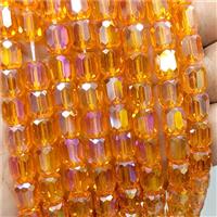 Orange Crystal Glass Barrel Beads Faceted Electroplated, approx 10-11mm, 38pcs per st