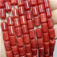 Natural Sponge Jade Tube Beads Red Dye, approx 8-12mm