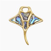 Manta Ray Charms Stainless Steel Ocean Whale Pendant Pave Abalone Shell Gold Plated, approx 25-30mm