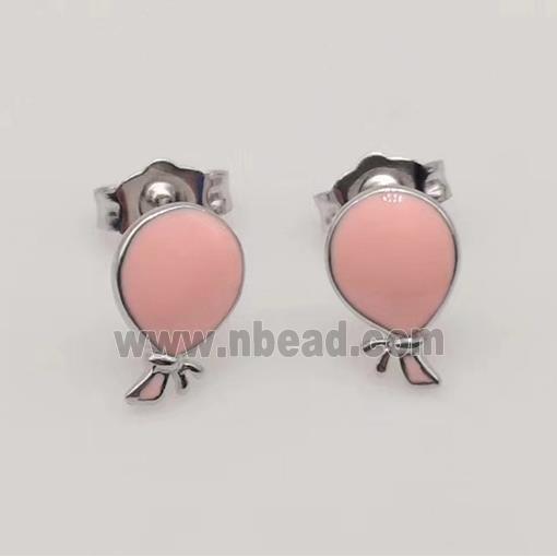 sterling silver balloon Earring studs, pink enamel