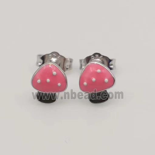 Sterling Silver Mushroom Stud Earring Pink Enamel