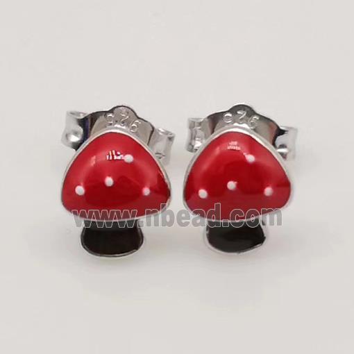 Sterling Silver Mushroom Stud Earring Red Enamel