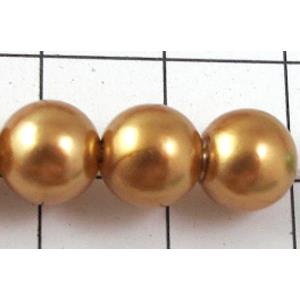 pearlized plastic beads, round, golden