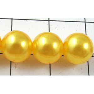 pearlized plastic beads, round, golden