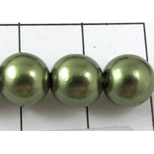 pearlized plastic beads, round, green