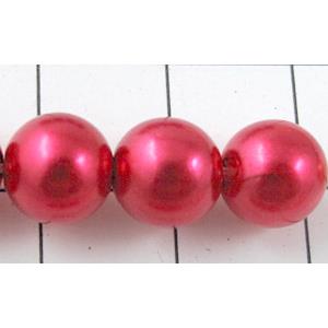 pearlized plastic beads, round, red