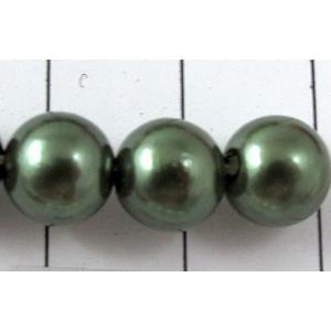 pearlized plastic beads, round, green