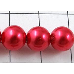 pearlized plastic beads, round, red
