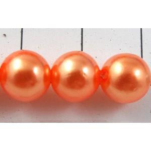 pearlized plastic beads, round, orange