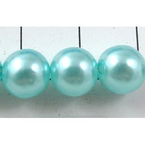 pearlized plastic beads, round, aqua