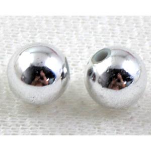 pearlized plastic beads, round, silver plated