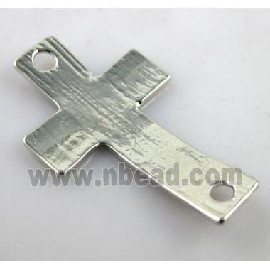 hammered Tibetan Silver Cross Connector, lead free and nickel free, platinum plated