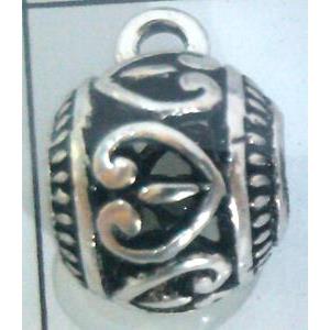 hollow, round tibetan silver hanger bead, lead free and nickel free