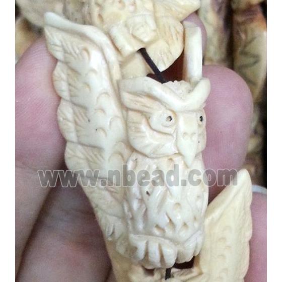 antique cattle bone owl bead charm